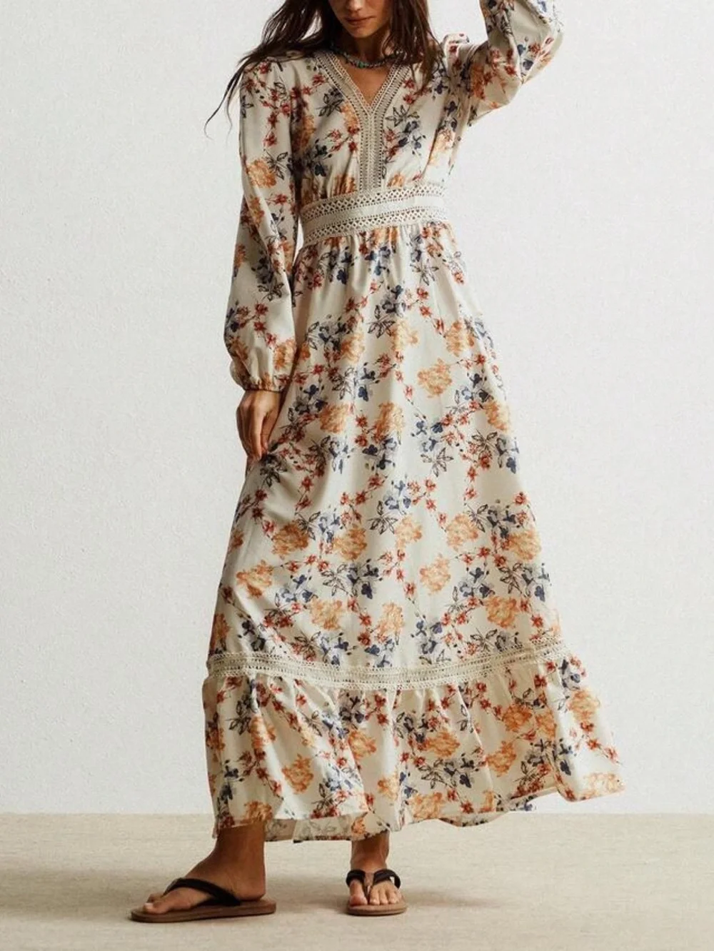 Boho floral print long sleeve maxi dress - Picture 5 of 11